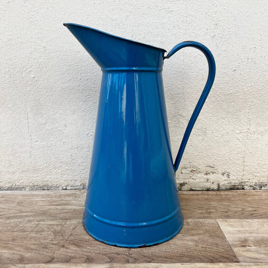 Vintage French Enamel pitcher jug water enameled blue 1512246 - Fleamarketfrance