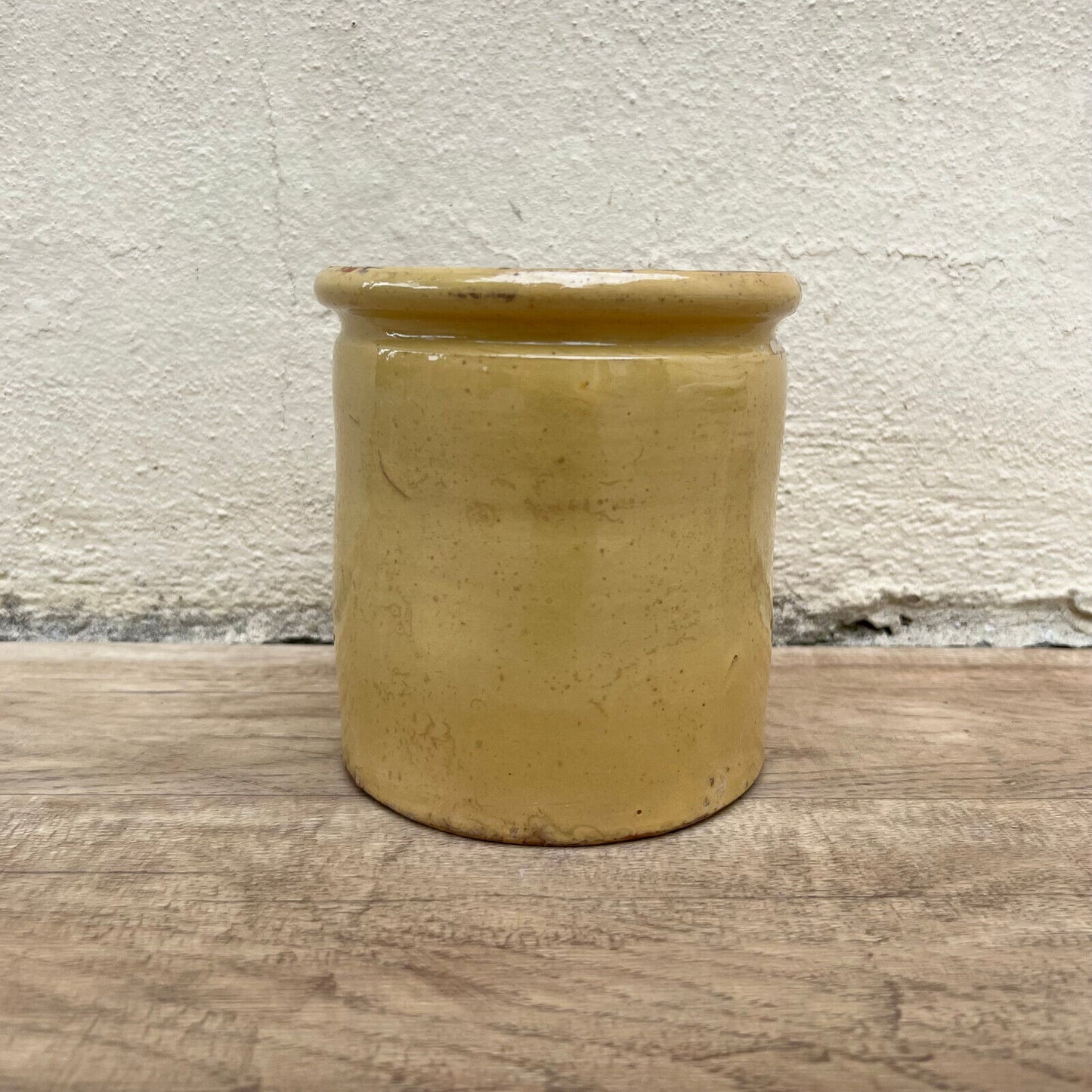 HANDMADE GLAZED YELLOW ANTIQUE FRENCH CONFIT JAM POT SMALL TERRACOTTA 5" 1107222 - Fleamarketfrance