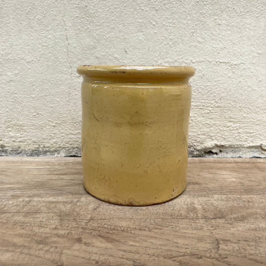 HANDMADE GLAZED YELLOW ANTIQUE FRENCH CONFIT JAM POT SMALL TERRACOTTA 5" 1107222 - Fleamarketfrance