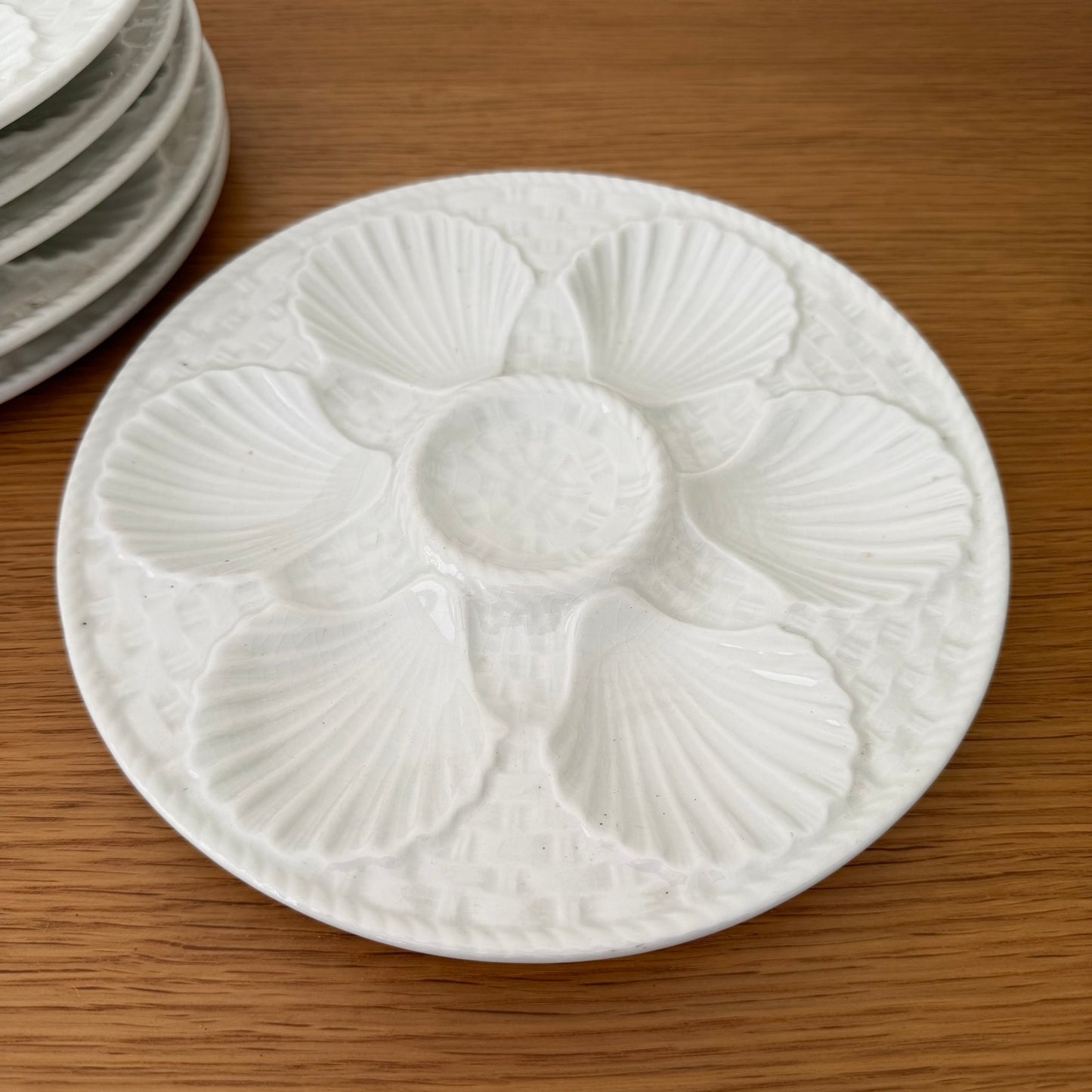 Set of 6 Vintage French Oyster Plate Longchamp France white 2010253