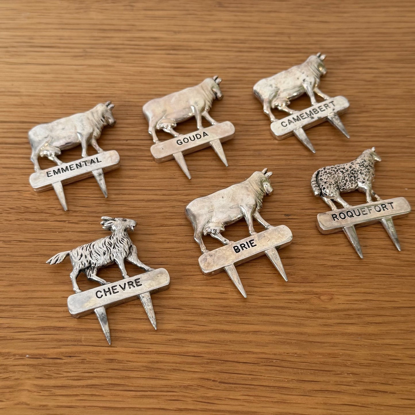 Vintage French Silverplate Cheese Markers Flags Tags Set of 6 10062617 Unbranded