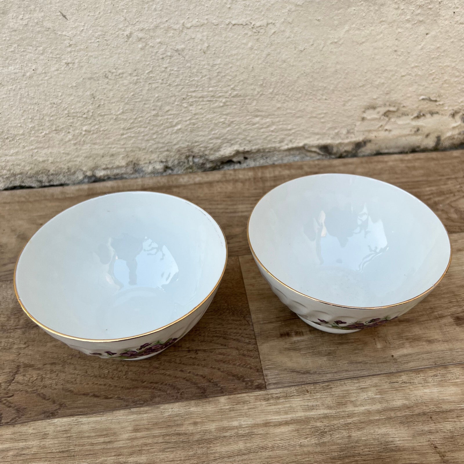 French Porcelain Bowls Violet Floral Vintage Breakfast Set of 2 12102424 Unbranded