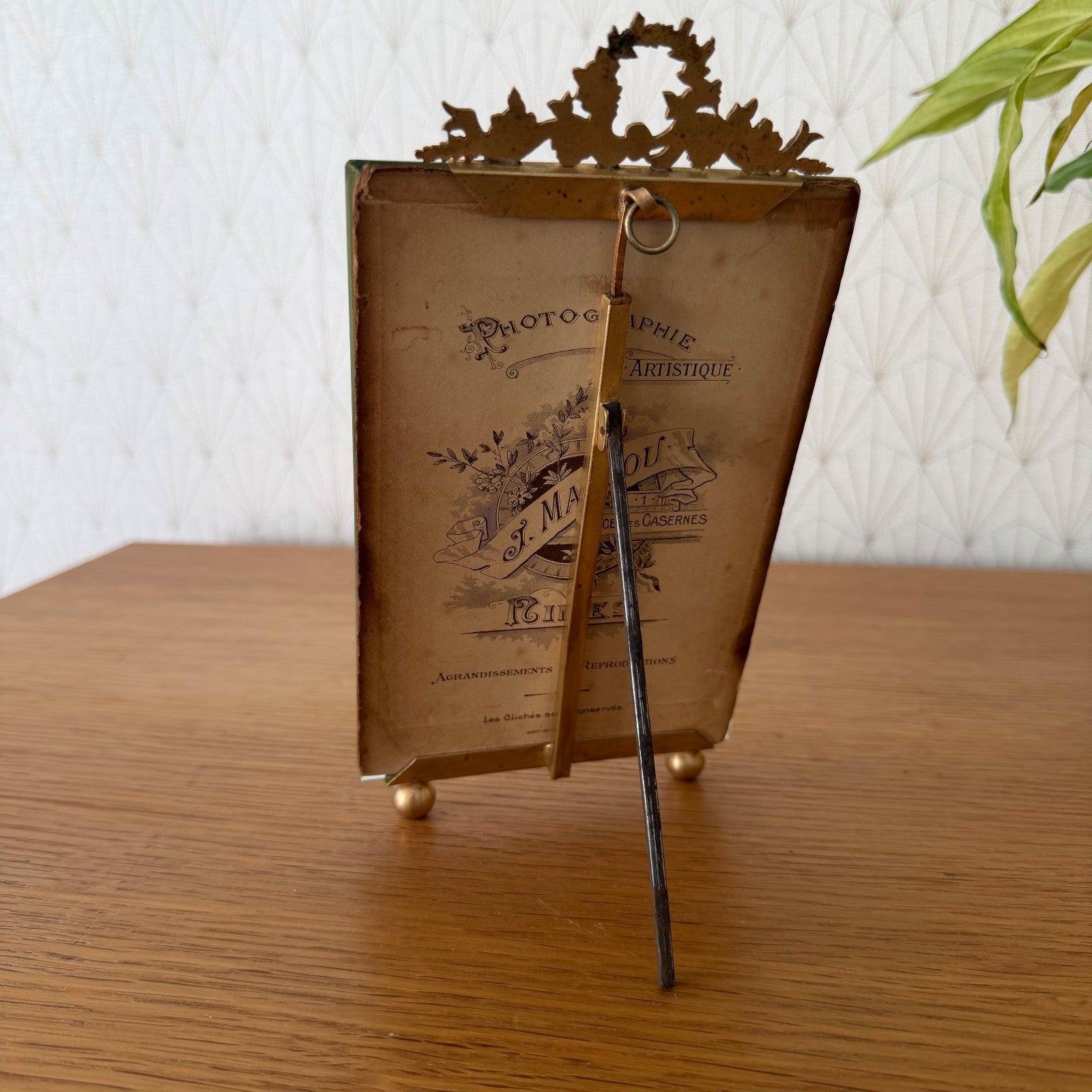 French Antique Brass Photo Frame Floral Crest Glass Standing 27062615 Fleamarketfrance