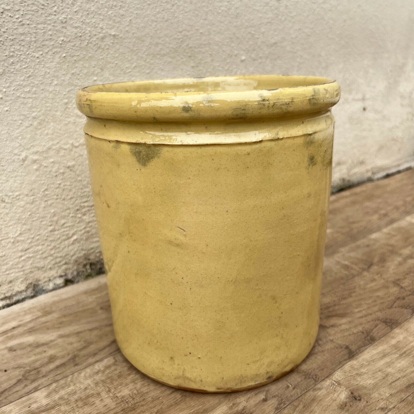 HANDMADE GLAZED YELLOW ANTIQUE FRENCH CONFIT POT TERRACOTTA 8 1/2" 22042223 - Fleamarketfrance