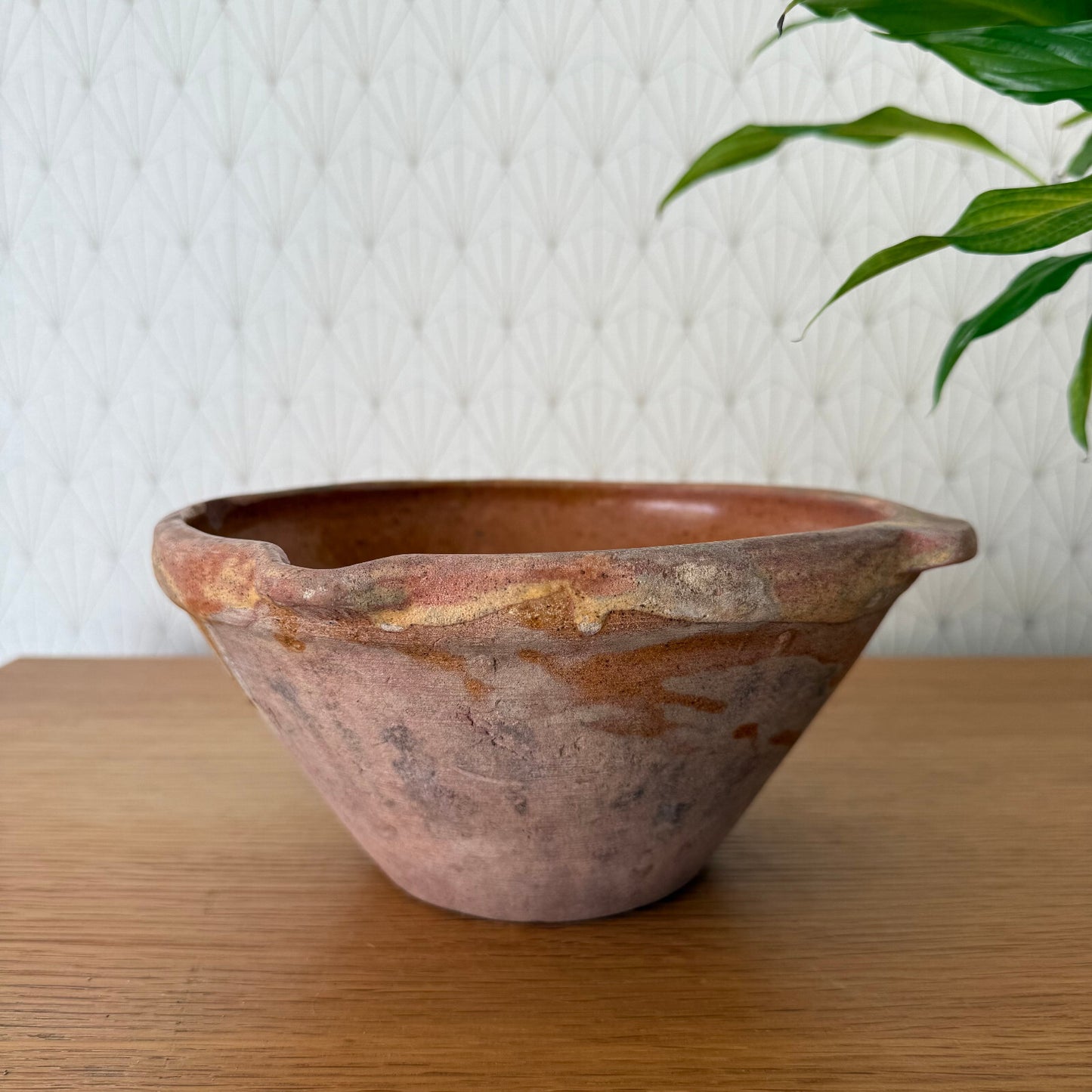 VINTAGE FRENCH GLAZED TERRACOTTA SALAD MIXING BOWL TERRINE TIAN 8 3/4" 2904254