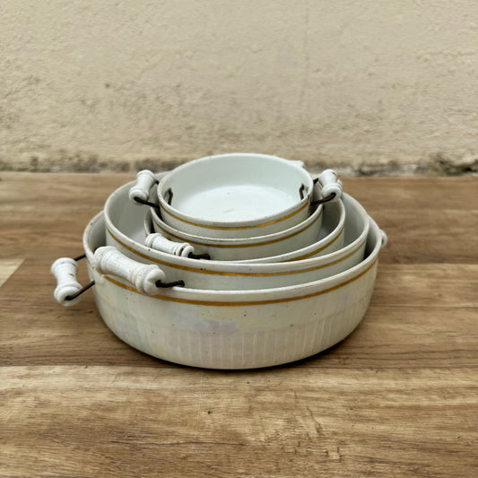 French Porcelain Pans SET 5 flowers handles mother of pearl 0605247 Unbranded