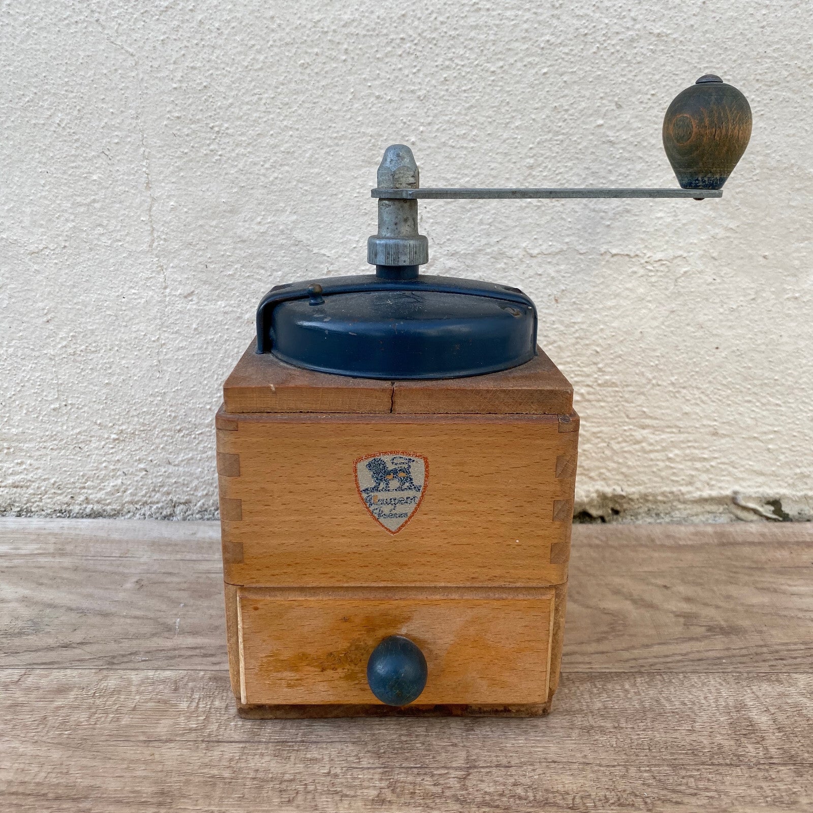 Vintage Peugeot Coffee Grinder French Blue Cast Iron Wood Mill 05082222 Peugeot Freres