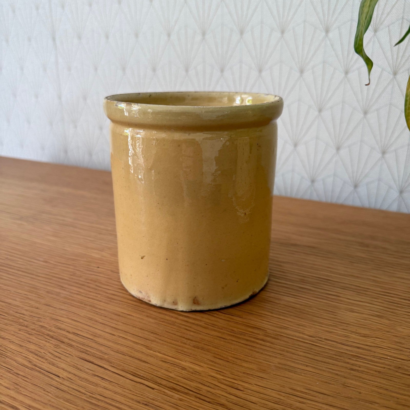 Vintage French Jam Pot Yellow Glazed Stoneware Handmade Crock 23072517 Unmarked
