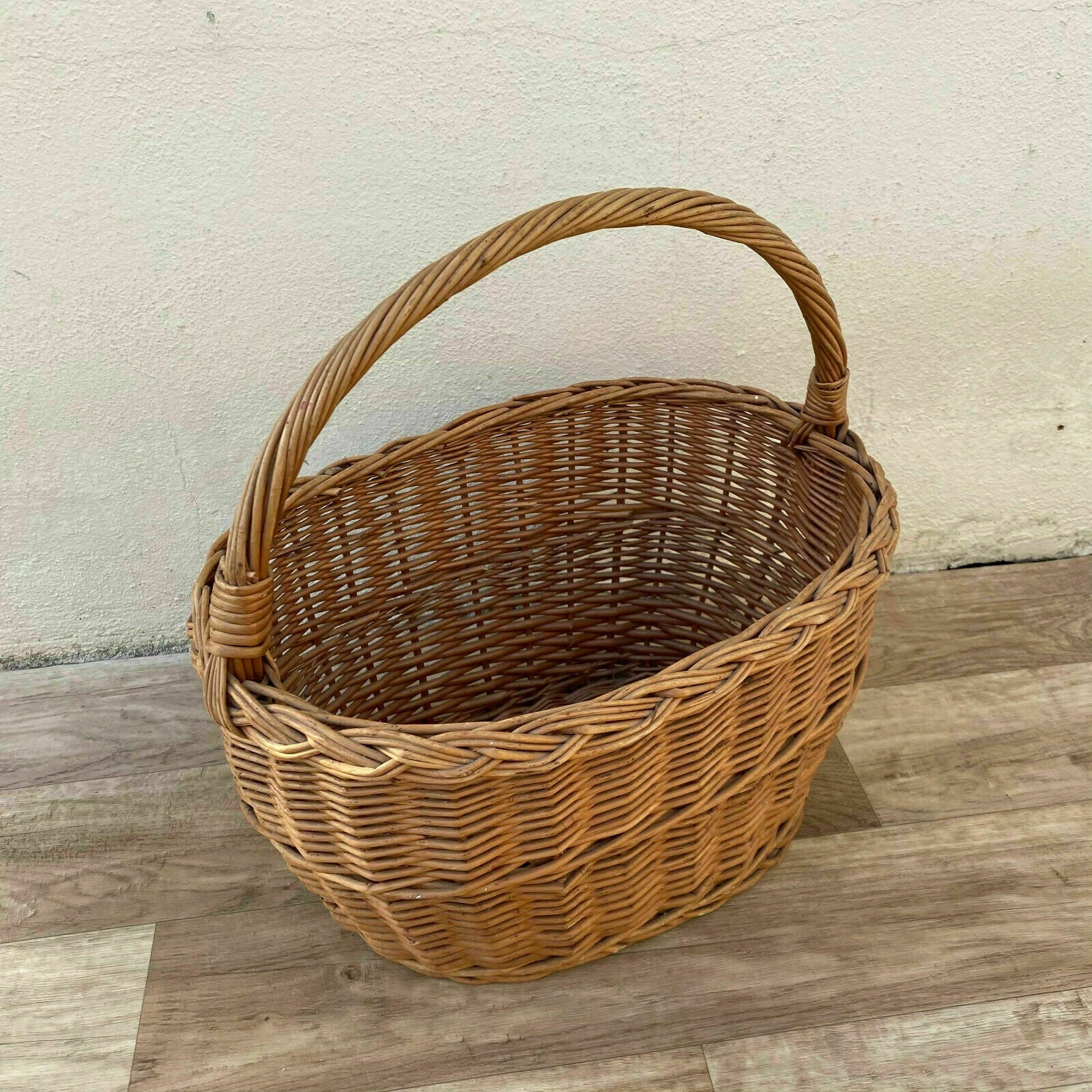 French Wicker Basket market fruits Chic Vintage Woven Rattan LARGE 16062118 - Fleamarketfrance