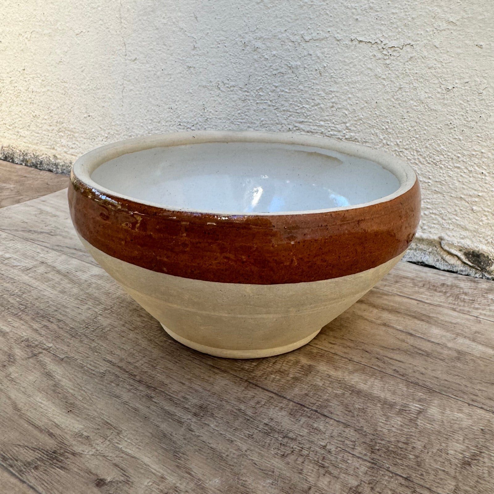 French Stoneware Bowl Brown Band Mixing Salad Vintage 6 1/4" 18102315 Fleamarketfrance