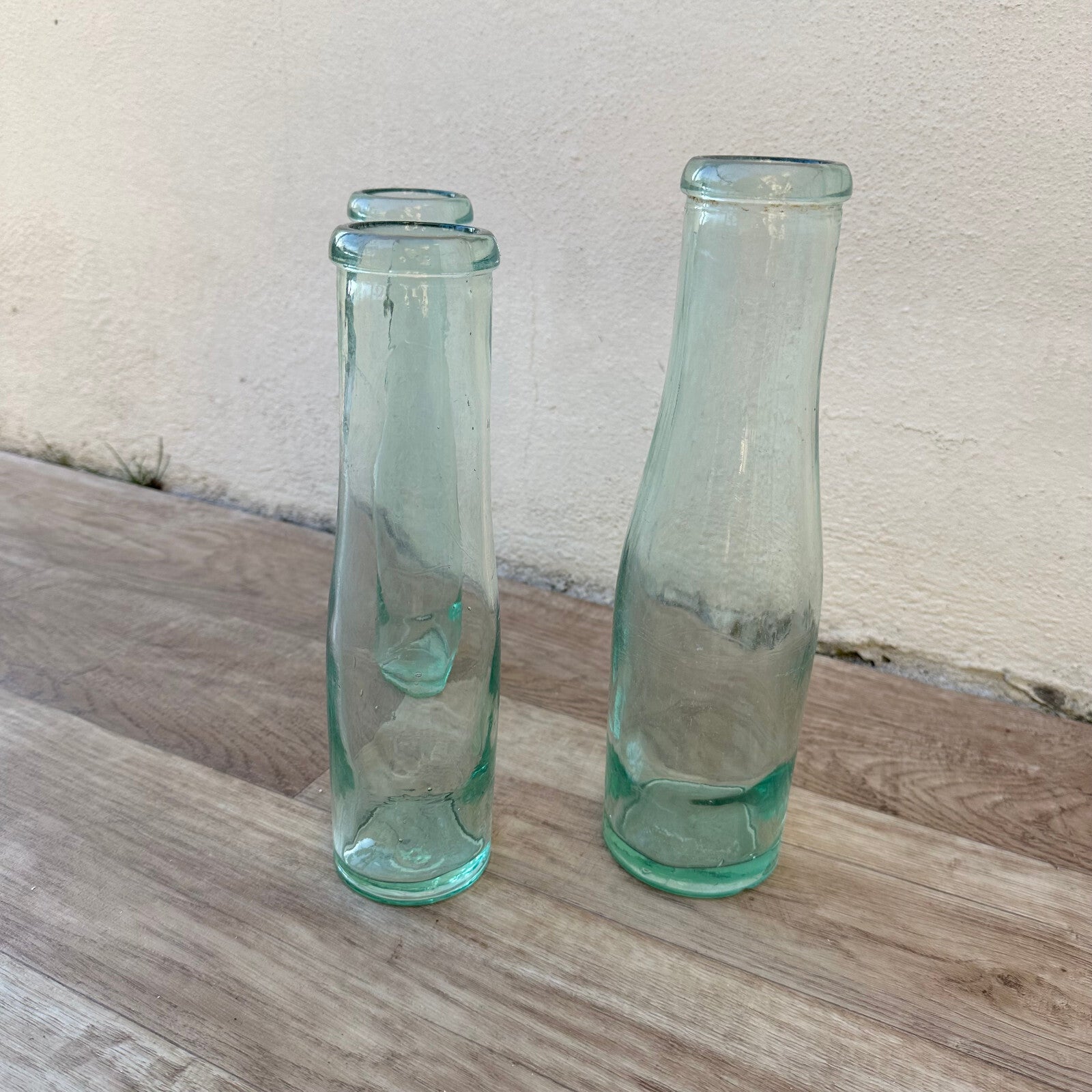 Antique French Glass Milk Bottles Green Tinted Set 3 Vintage 1920s 2509247 Fleamarketfrance
