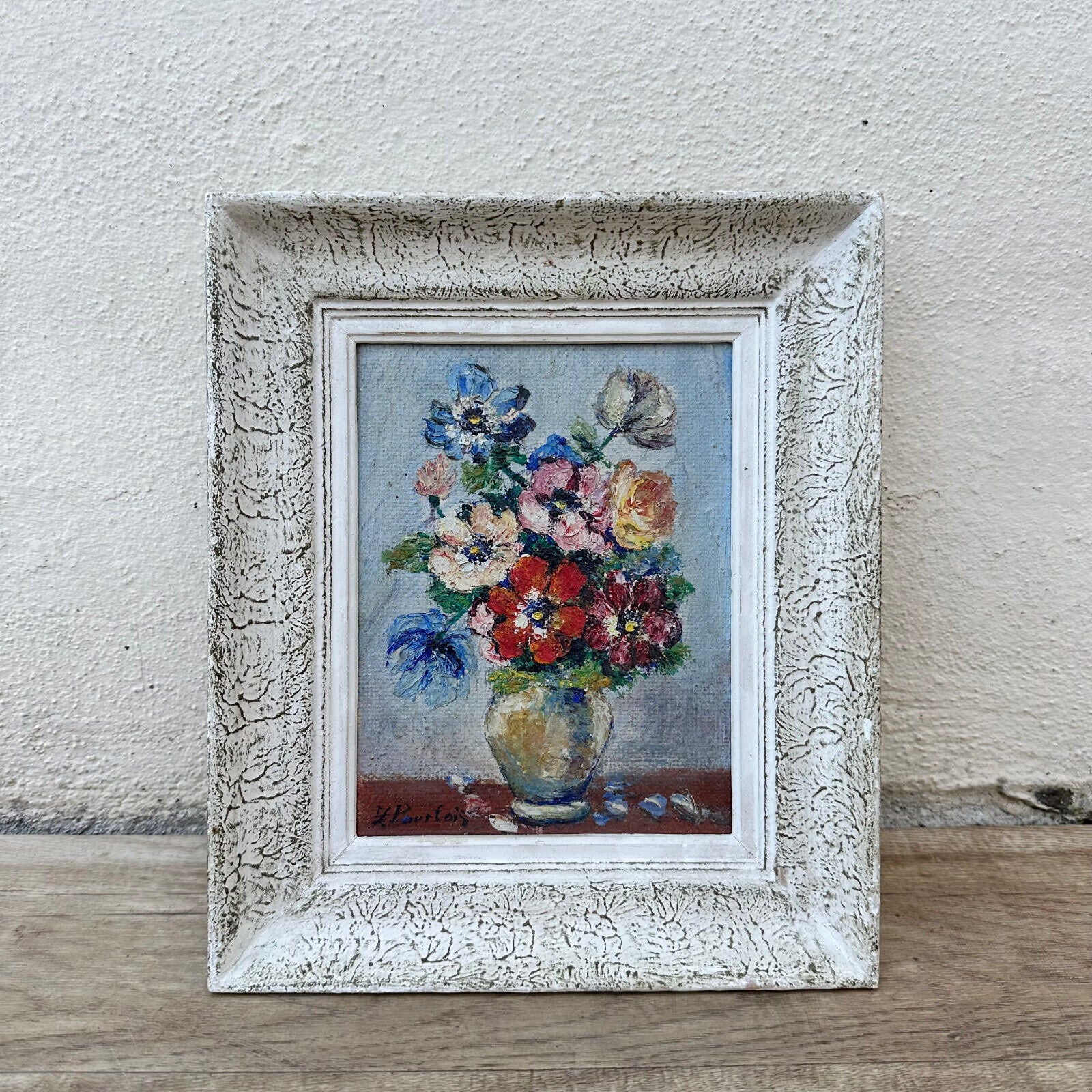 French still life flowers oil painting with frame signed 2006241 - Fleamarketfrance