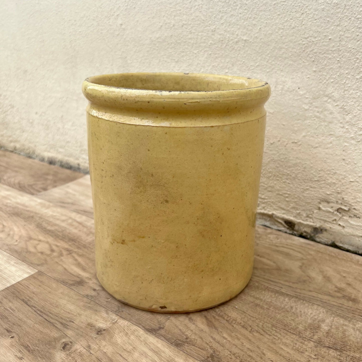 Antique French Confit Pot Yellow Glazed Terracotta Handmade 8.5" 22042224 Unmarked