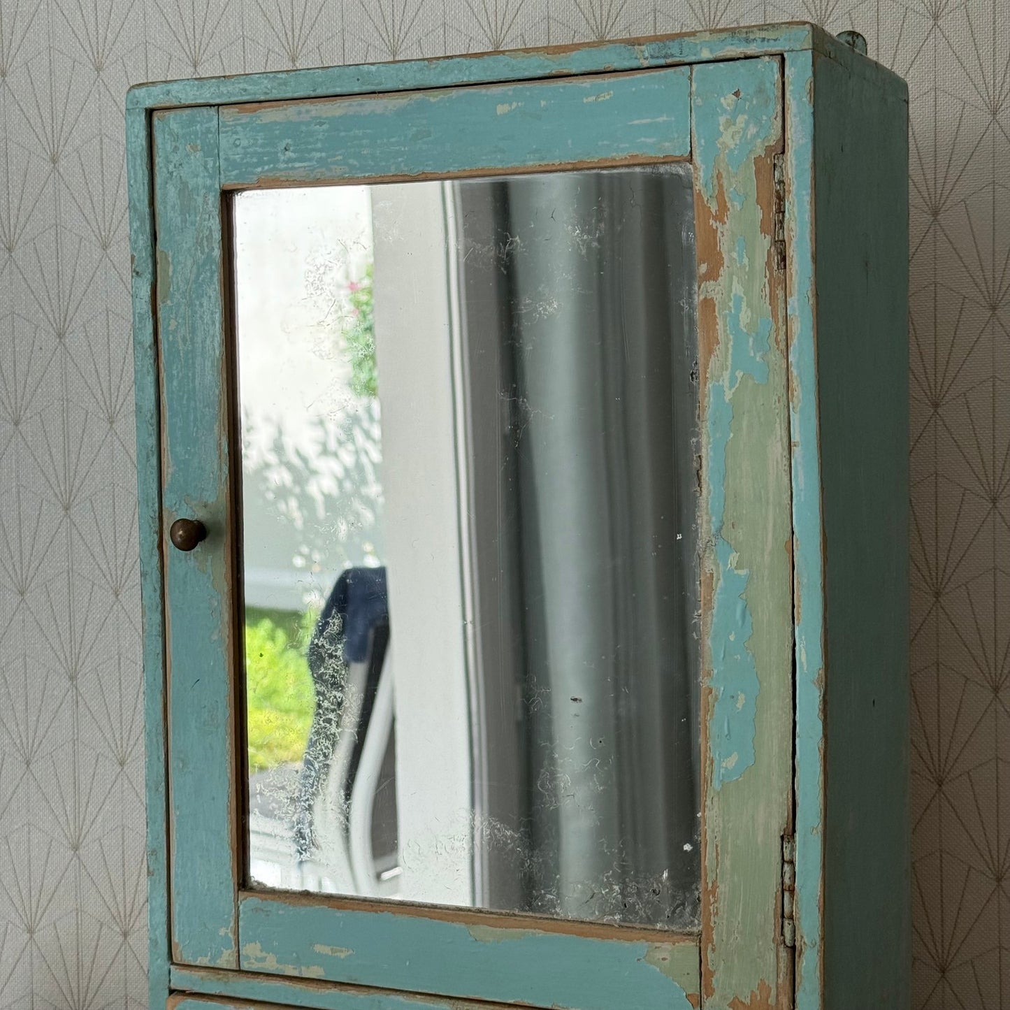 Vintage French Wall Wooden Blue Shelf Medecine Cabinet Farm Patina 0407257 Unbranded