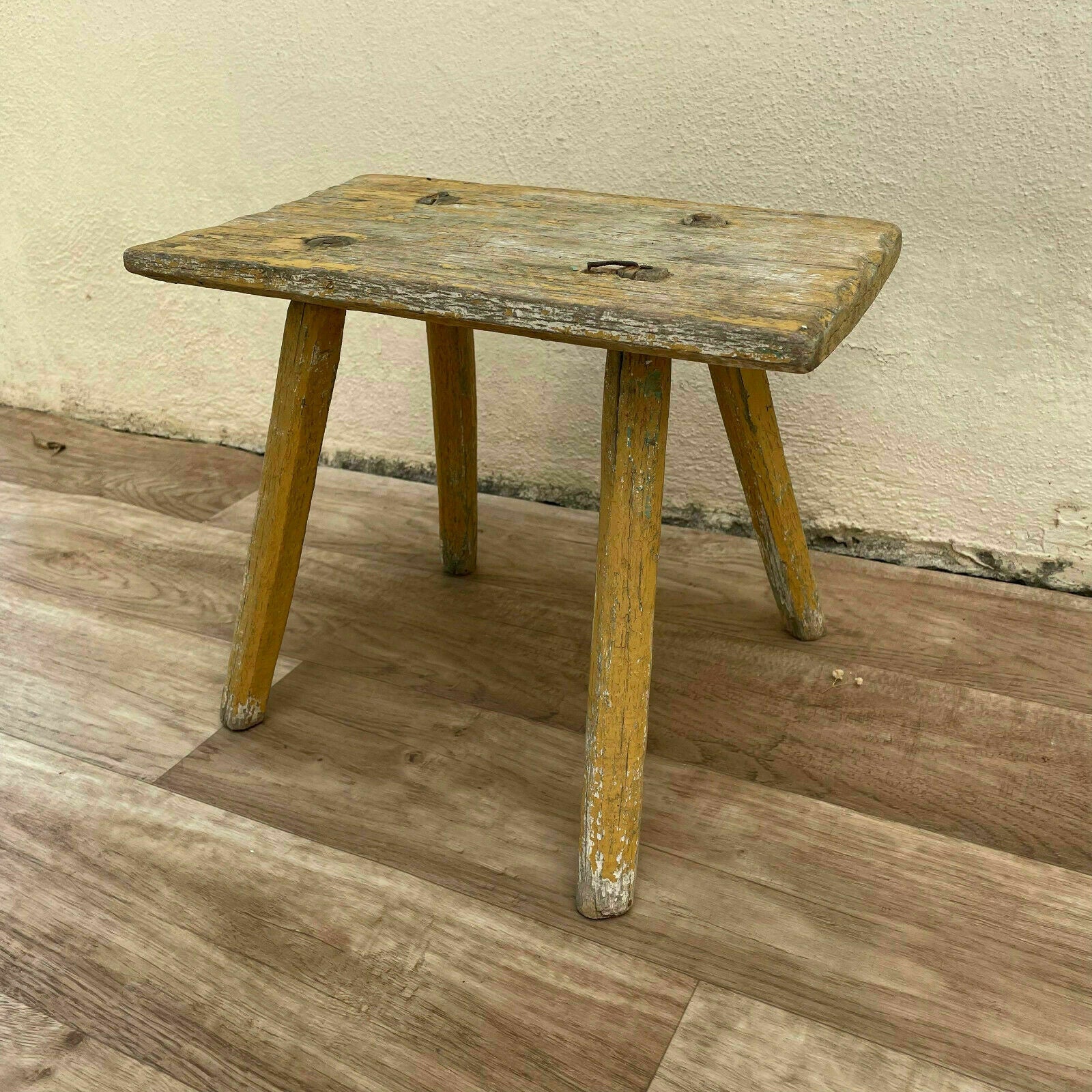 French Milking Stool Antique Yellow Patina Wooden Farmhouse Bench 1708212 Fleamarketfrance
