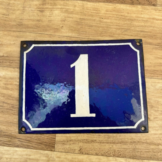 French Enamel House Number 1 Blue White Vintage Door Sign Plate 0907246 Fleamarketfrance