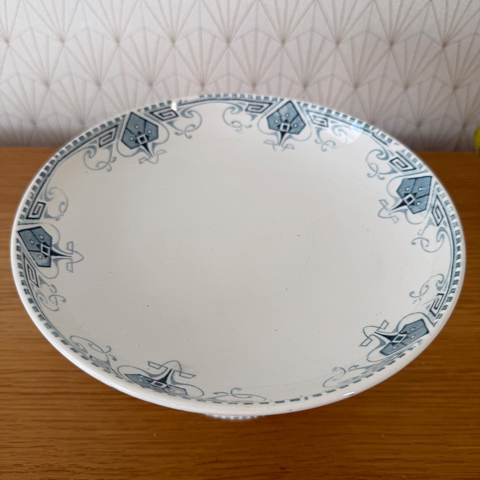 French Antique Sarreguemines Compote Pedestal Bowl Blue White 14072611 Fleamarketfrance