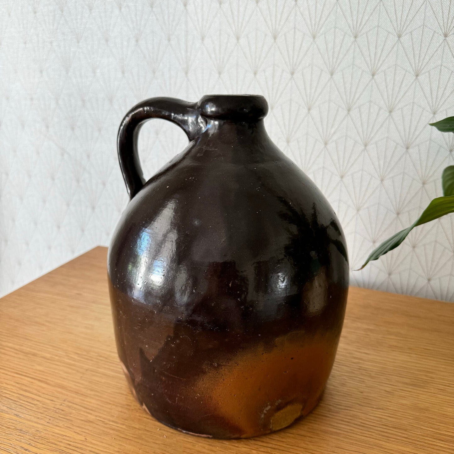 Antique French Stoneware Jug Brown Amber Glaze Handmade Pottery 1906242 Unmarked