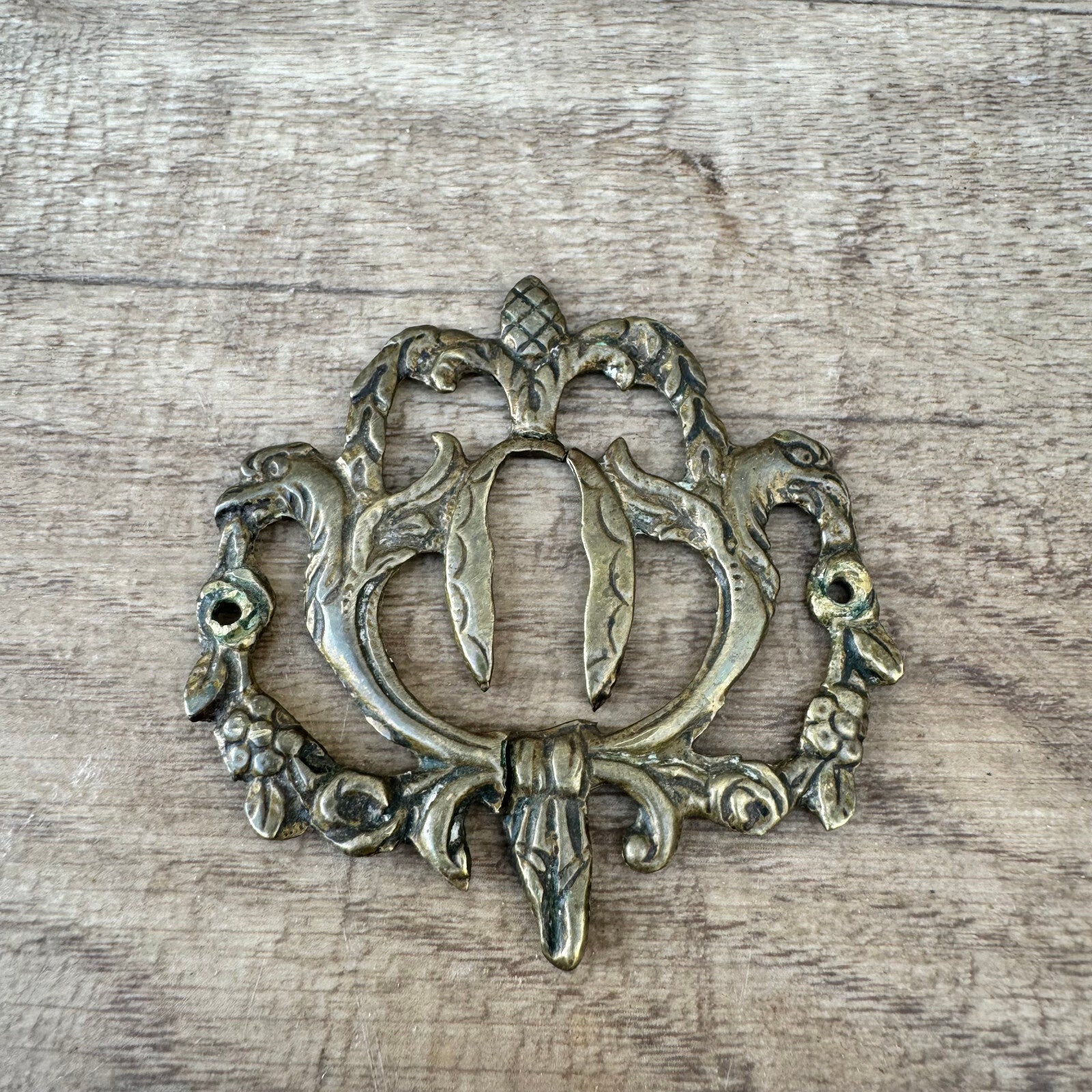 French Brass Escutcheons Antique Ornate Keyhole Covers Set of 2 31012416 Fleamarketfrance