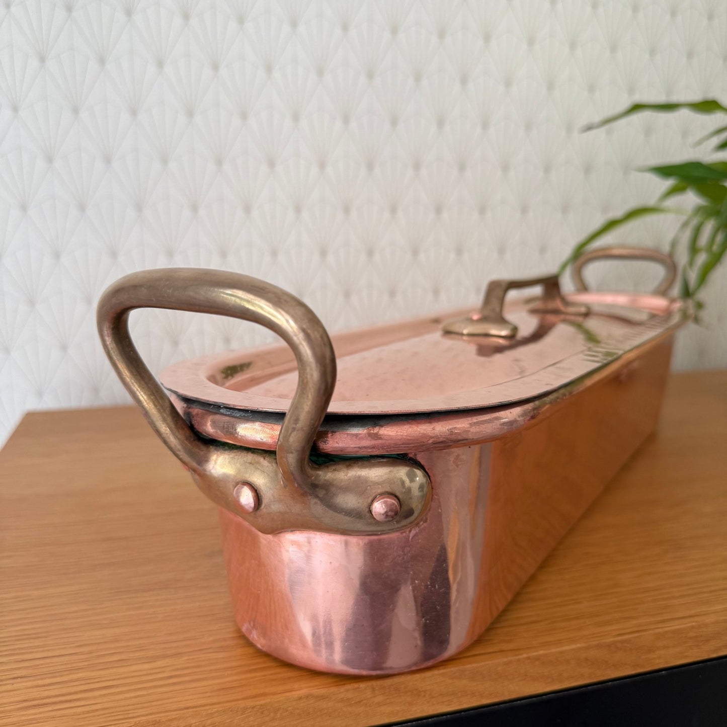French Copper Fish Kettle Poacher Villedieu Brass Handles Vintage 1209254 Fleamarketfrance : French vintage and antique decor