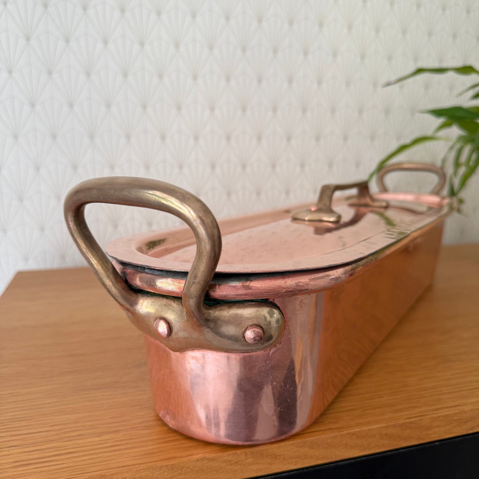 French Copper Fish Kettle Poacher Villedieu Brass Handles Vintage 1209254 Fleamarketfrance : French vintage and antique decor