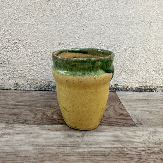 HANDMADE GLAZED GREEN YELLOW  ANTIQUE FRENCH POT CONFIT 05032512 - Fleamarketfrance