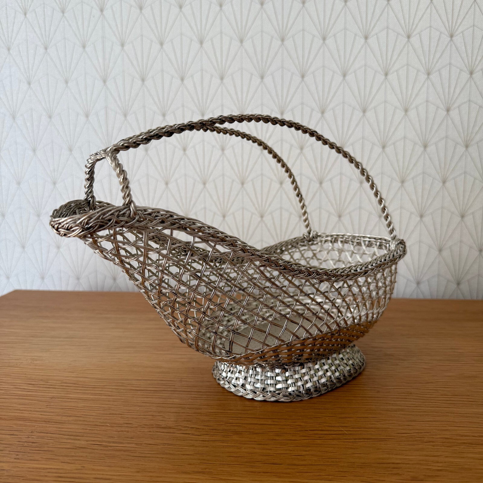 vintage french wine silver plated basket bottle holder 12062516 Handmade