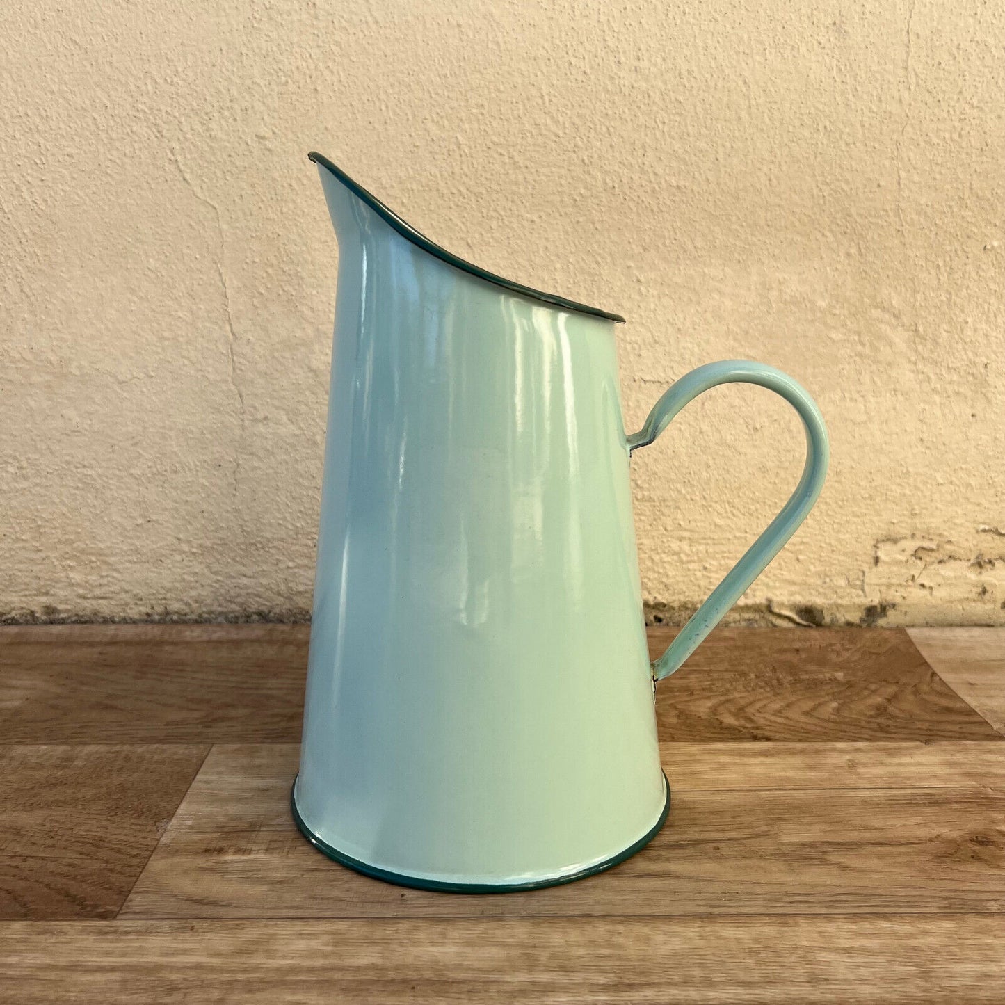 Vintage French Enamel pitcher jug water light green blue 2710244 - Fleamarketfrance