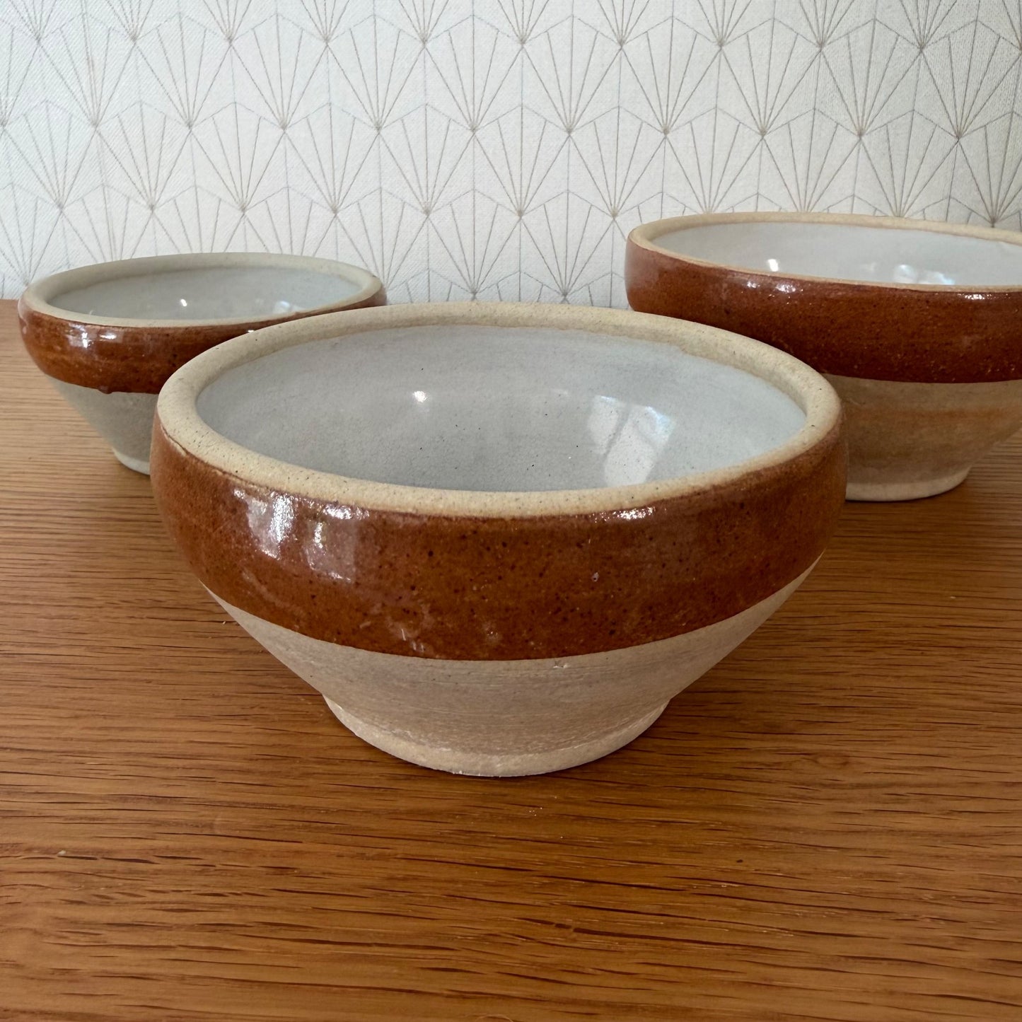 French Stoneware Bowls Vintage Farmhouse Ceramic Set of 3 01072617 Unmarked