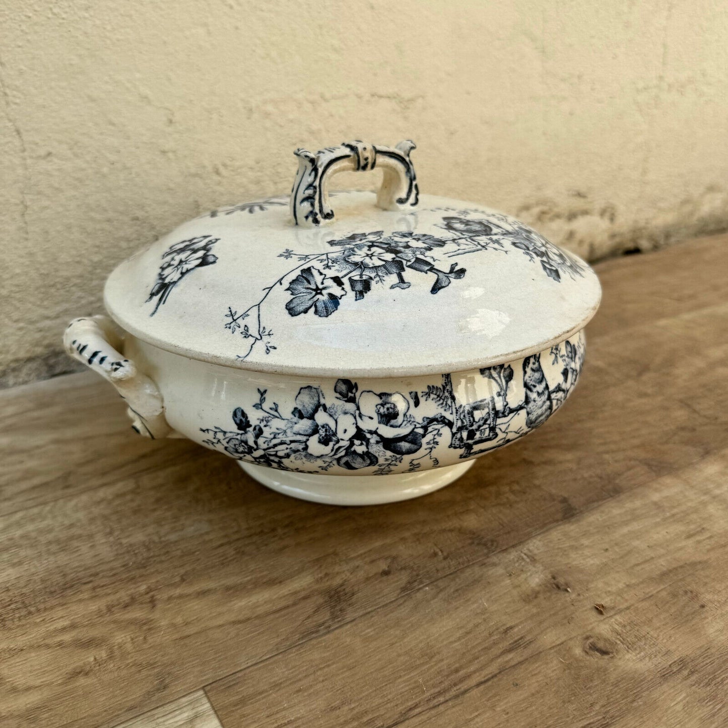 French tureen Bourgeois Paris earthenware flowers fruits bowl 09072416 - Fleamarketfrance