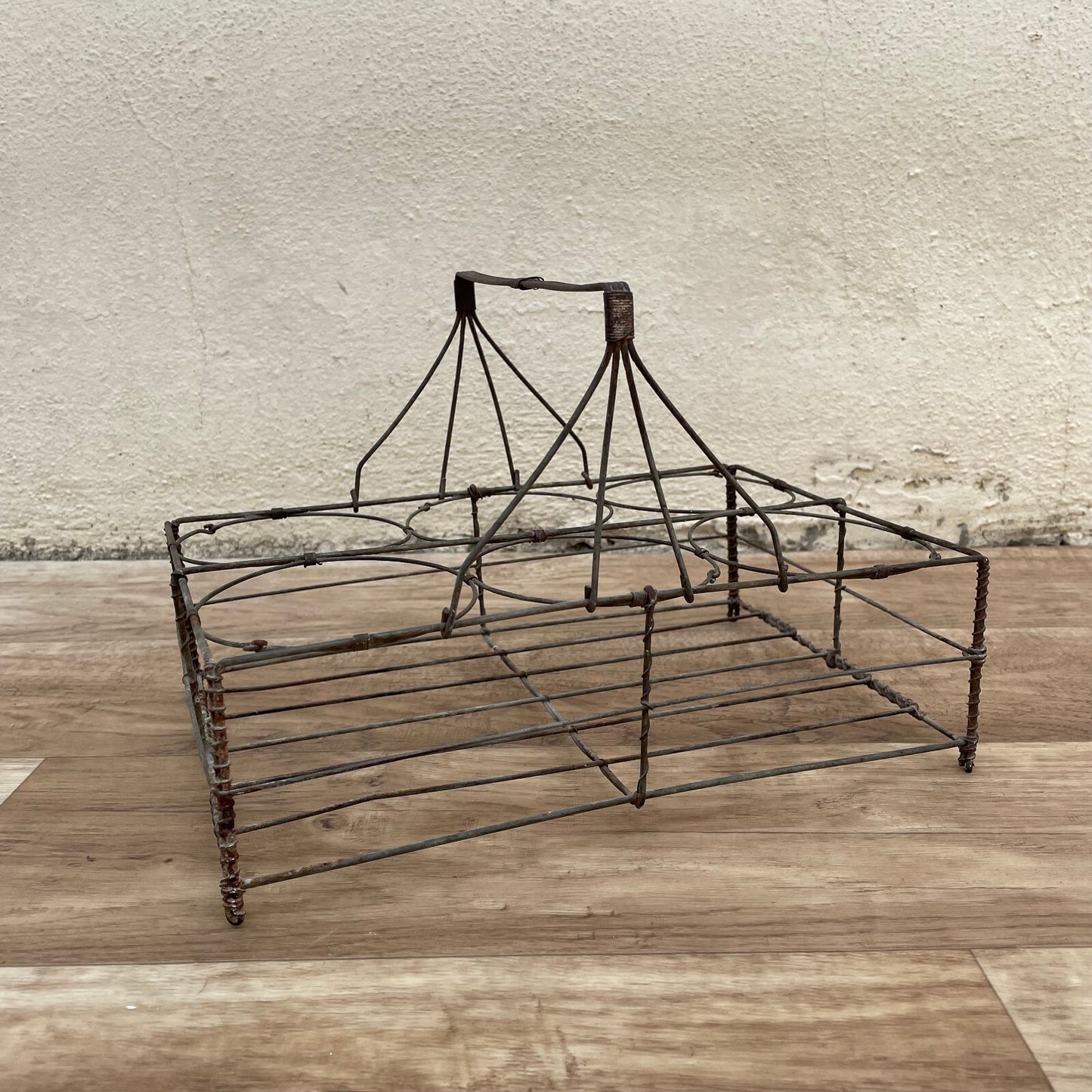 French Wire Bottle Carrier Basket Vintage 6 Glass Holder 1950s 1703254 Unbranded