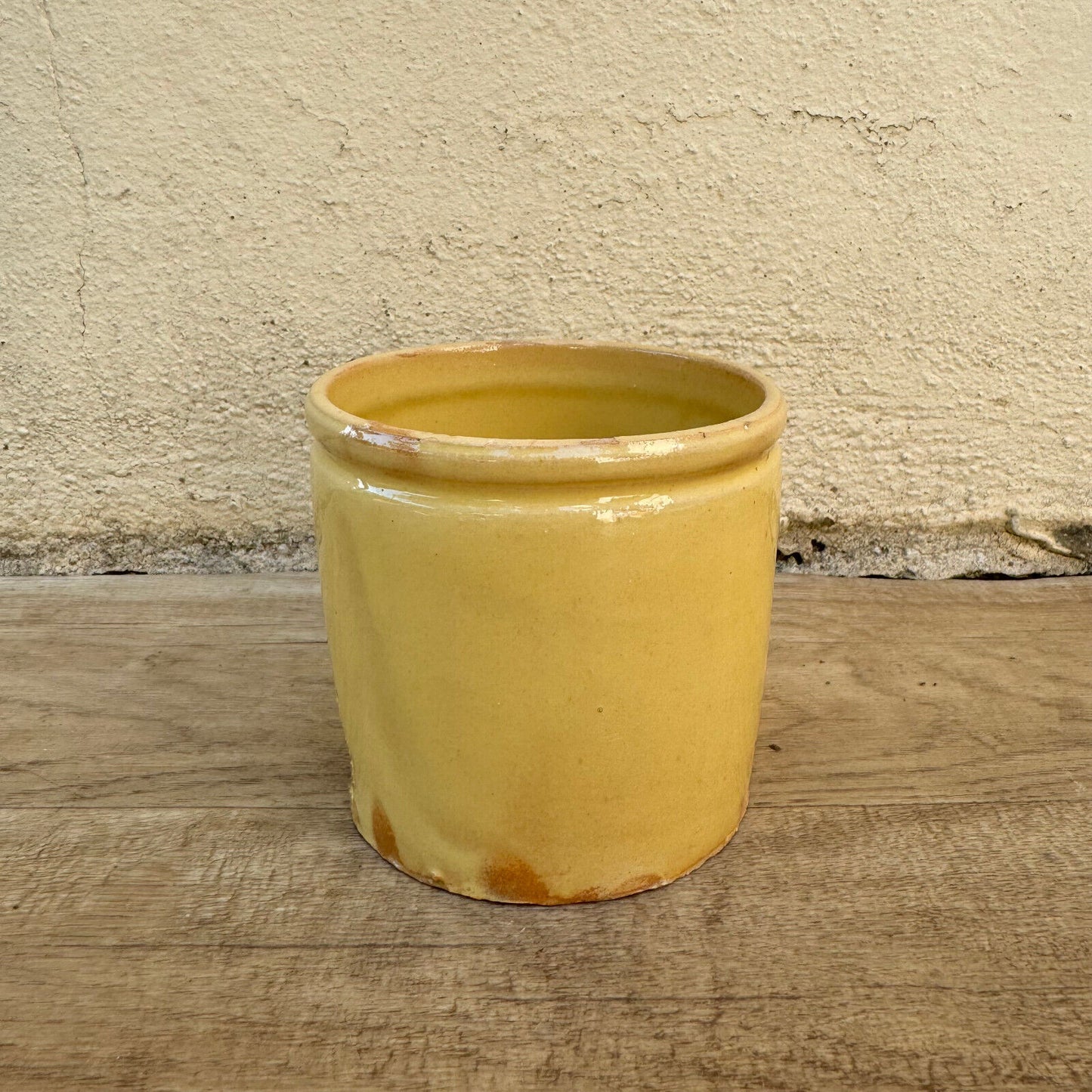 HANDMADE GLAZED YELLOW ANTIQUE FRENCH CONFIT JAM POT TERRACOTTA 09072415 - Fleamarketfrance