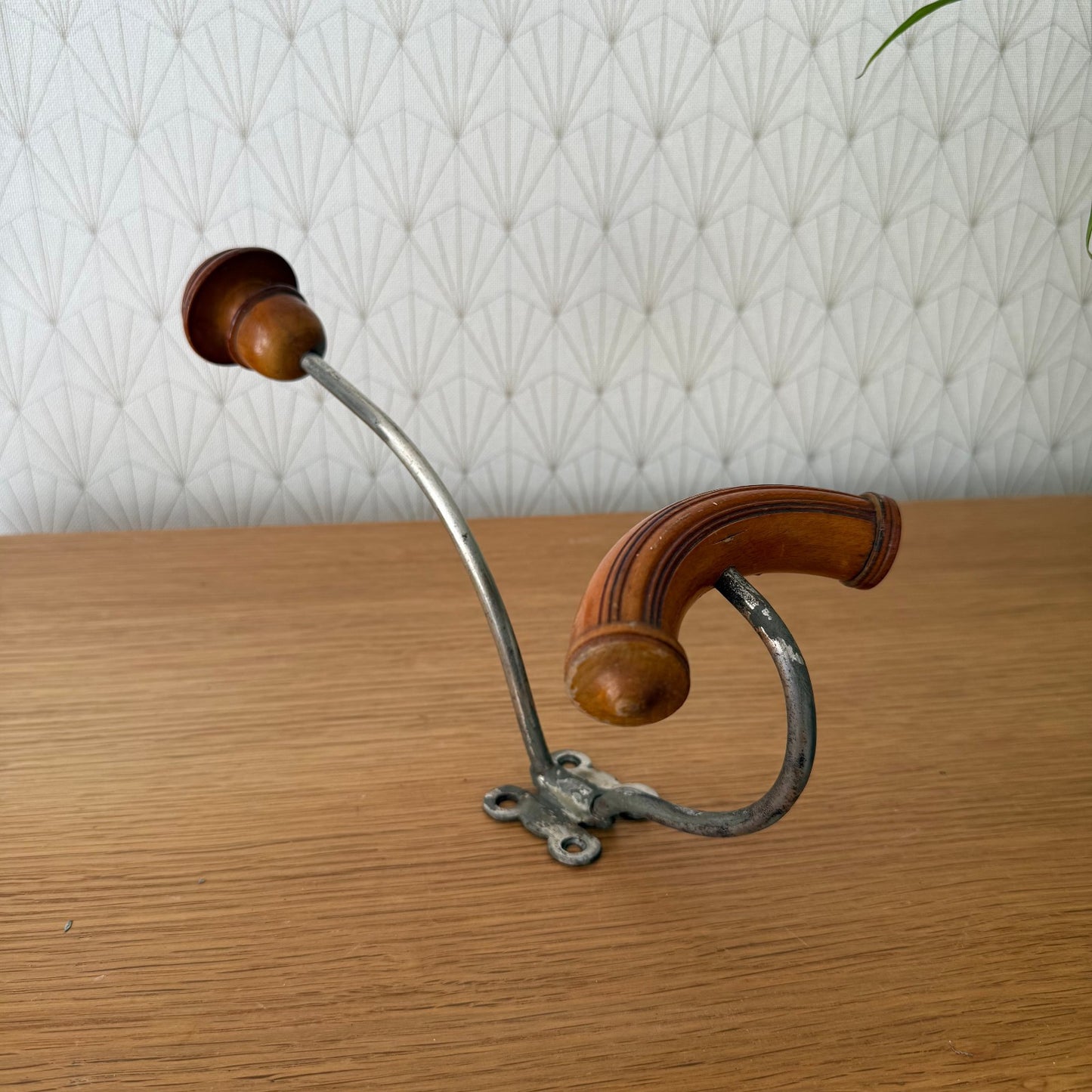 Antique French Coat Hook Hat Hanger metal wood 0211253