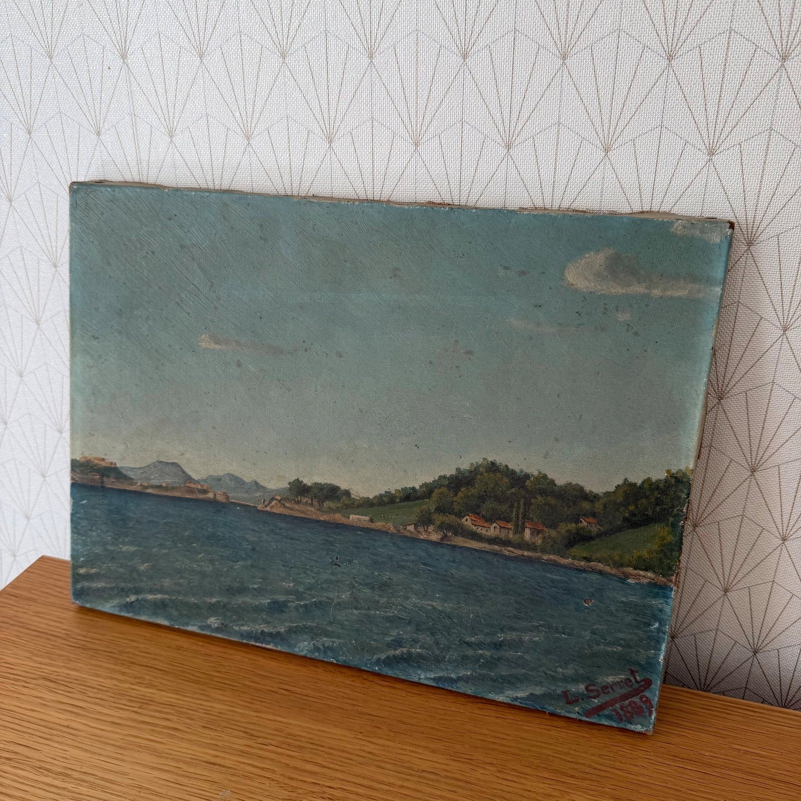 Antique French Seascape Oil Painting Canvas Coastal View Signed 1889 2604263 Fleamarketfrance