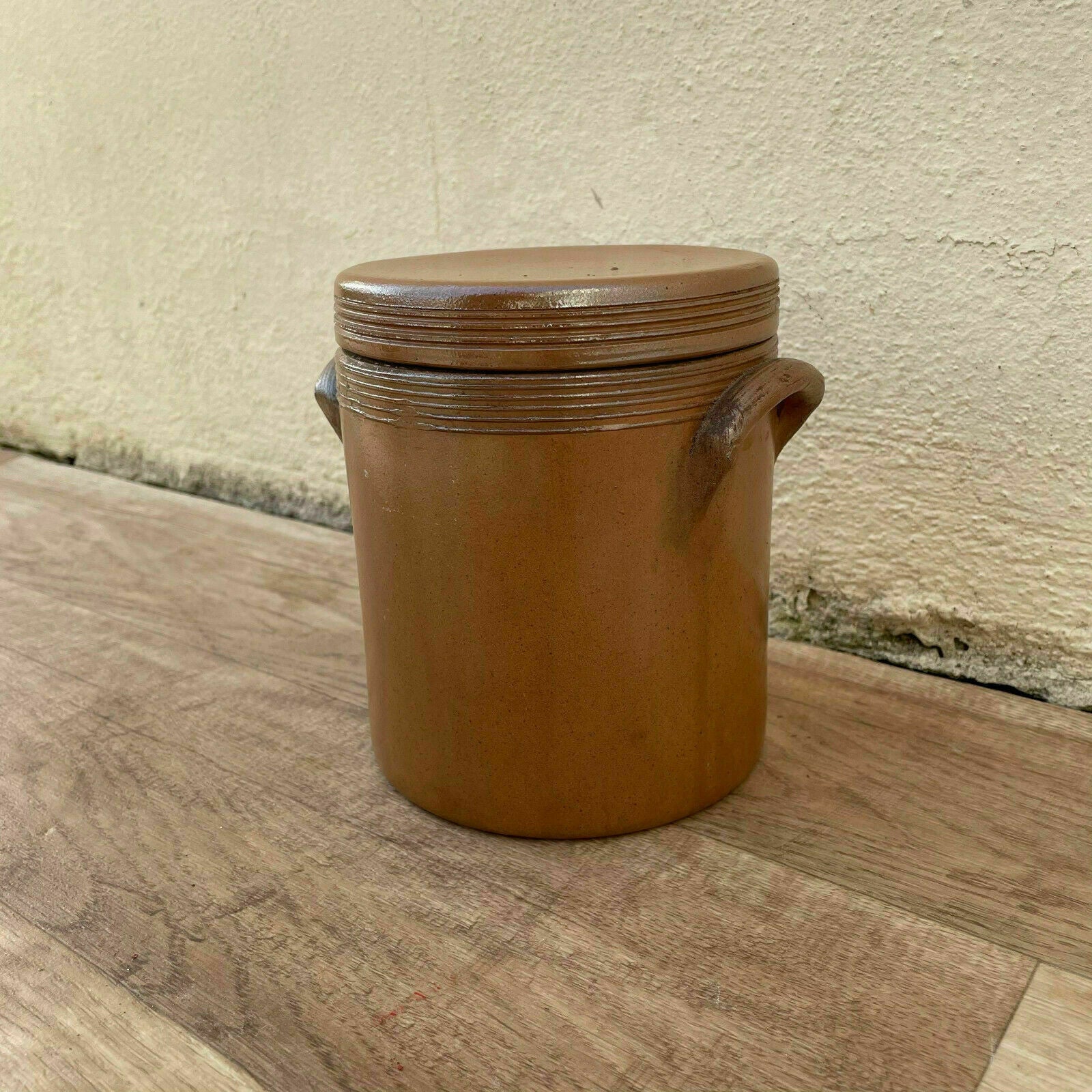 HANDMADE GLAZED BROWN VINTAGE FRENCH CONFIT POT STONEWARE 0904212 - Fleamarketfrance