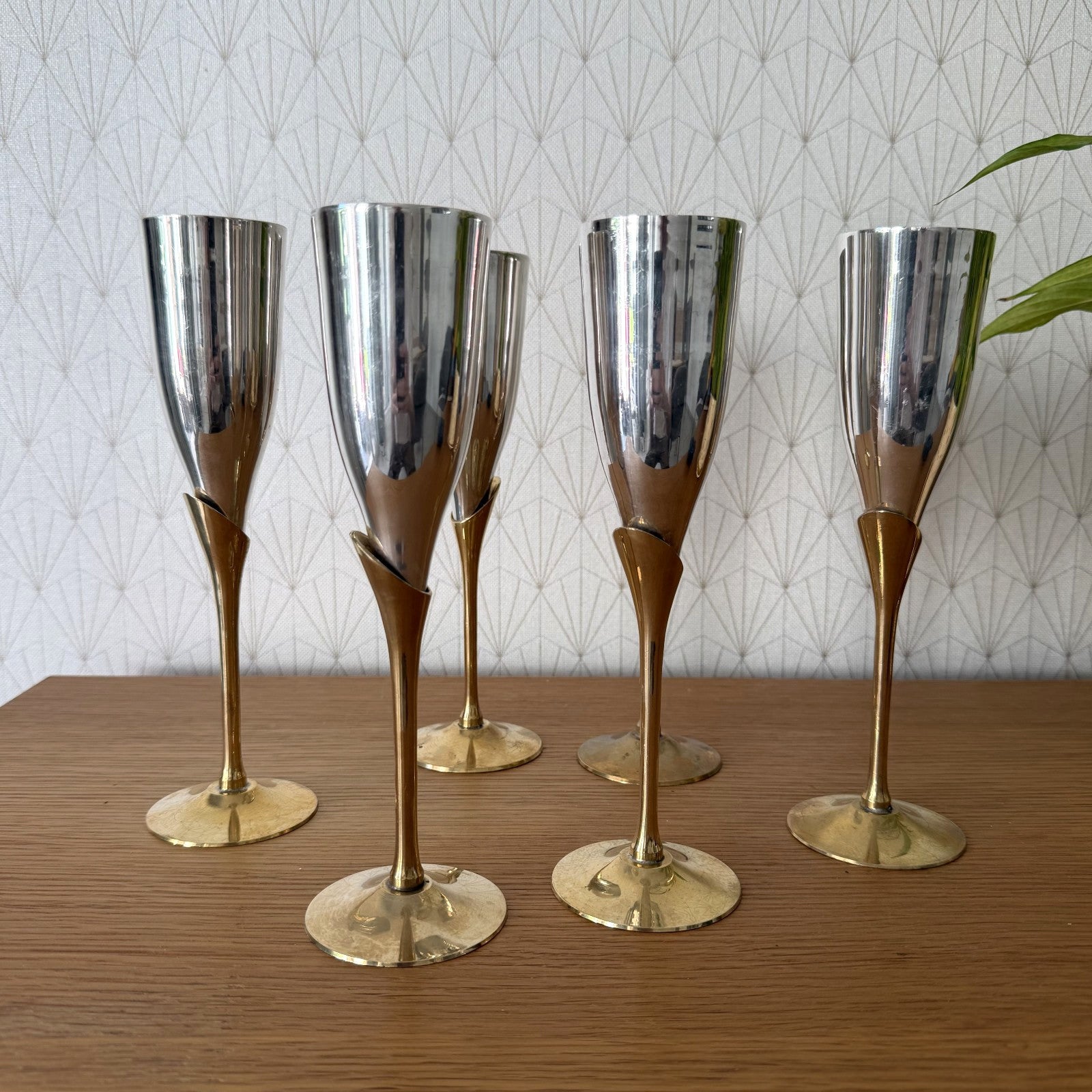 Set 6 French Vintage Brass Silverplate Champagne Flutes 27062623 Veuve Clicquot