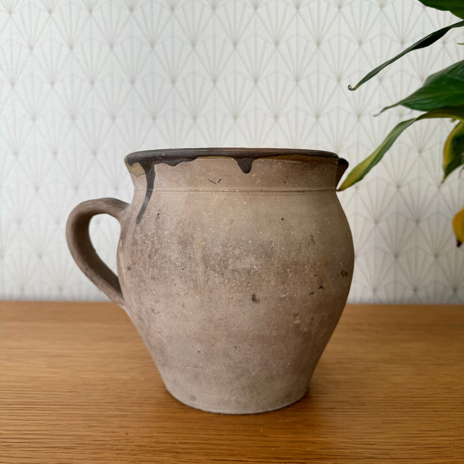 French Vintage Pottery Pitcher Stoneware Jug Rustic Farmhouse 15062418 Unmarked