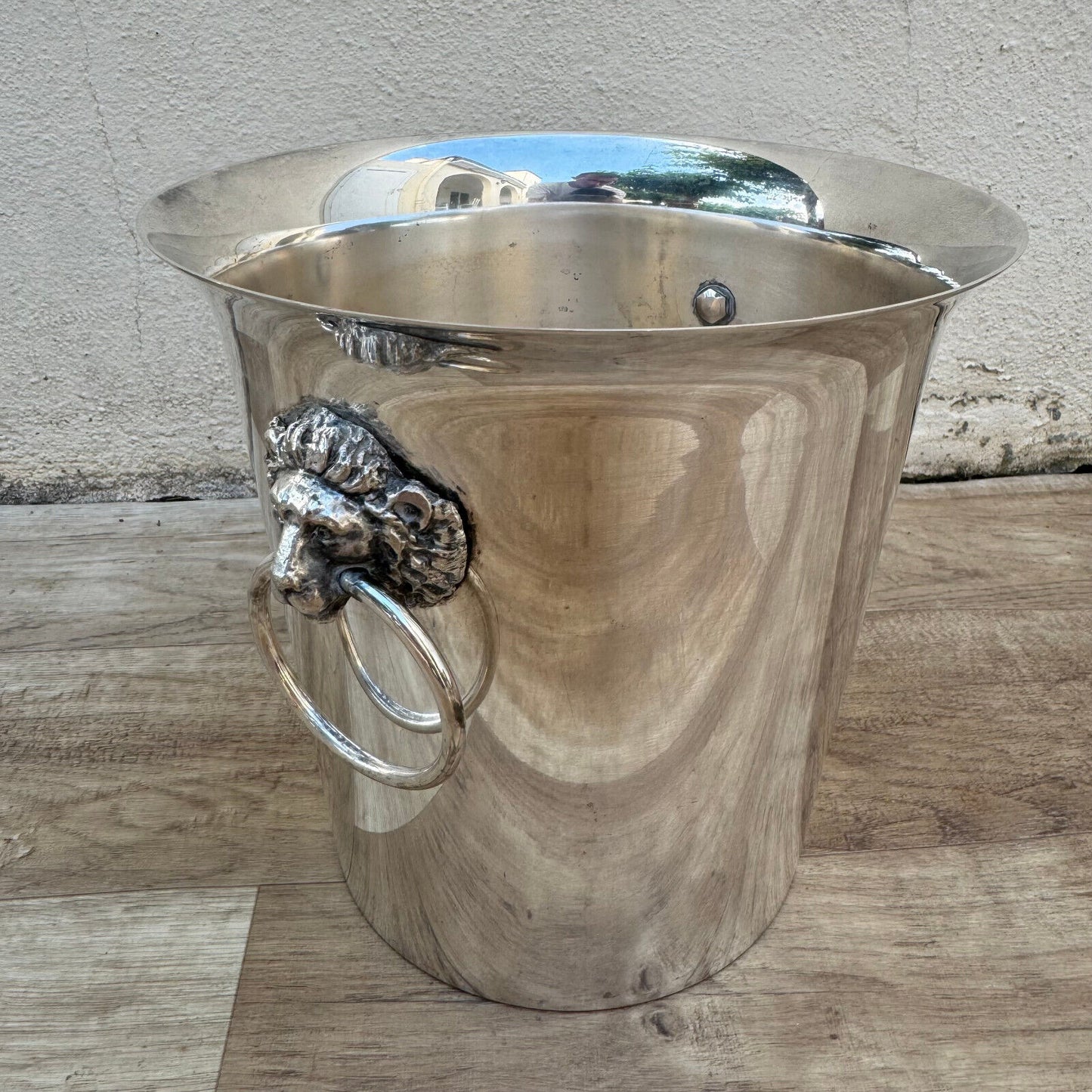 Vintage French Champagne Silverplate Ice Bucket Cooler Lion Head Handles 1012244 - Fleamarketfrance