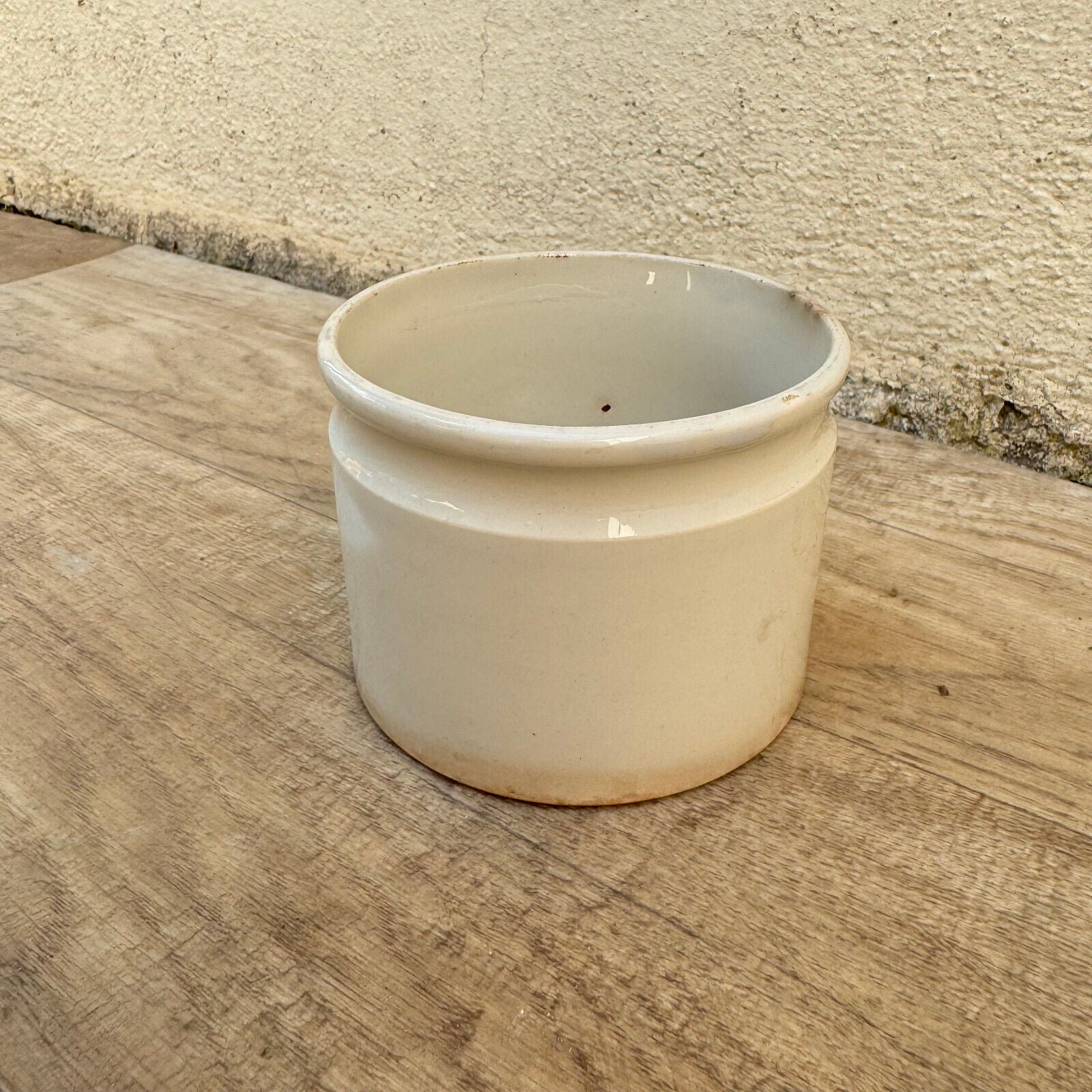 HANDMADE GLAZED White beige FRENCH CONFIT JAM POT SMALL CREIL MONTEREAU 09072413 - Fleamarketfrance