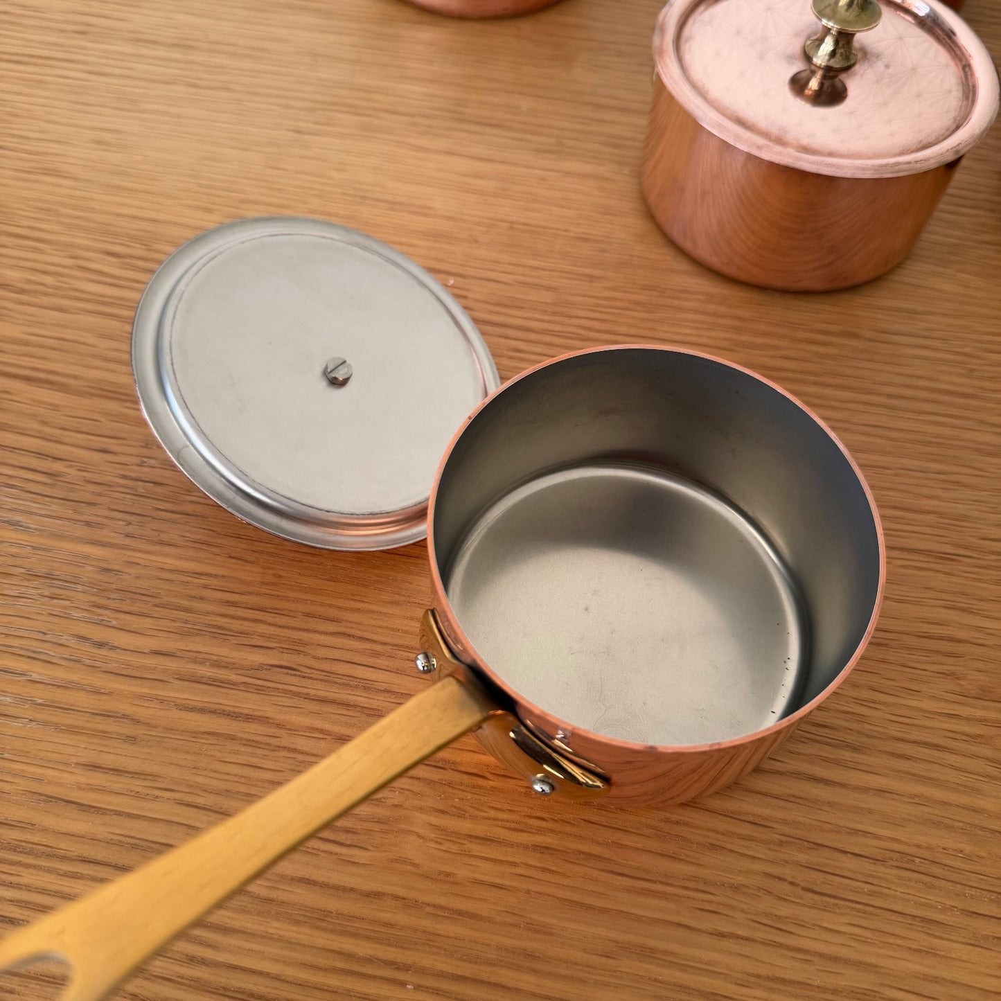 French Copper Saucepans Set of 6 with Lids Brass Handles Cookware 1803264 Unbranded