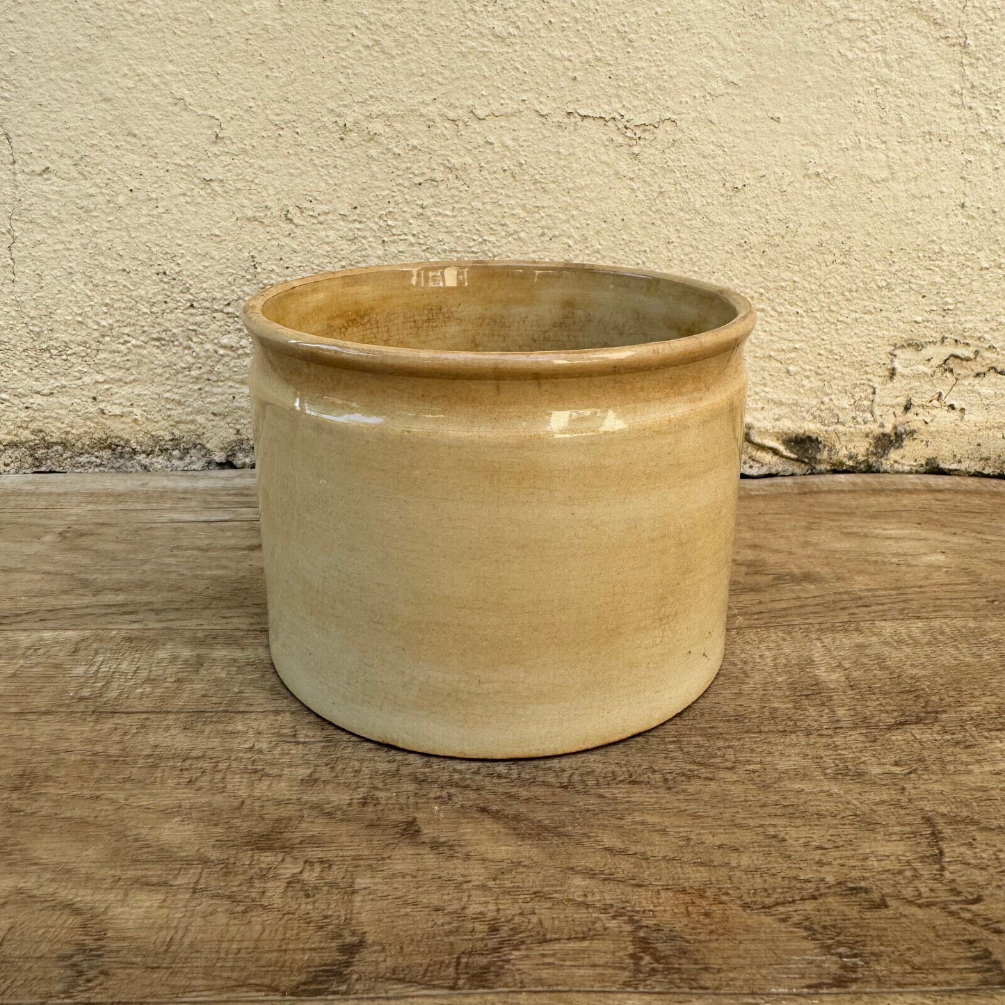 HANDMADE GLAZED White beige FRENCH CONFIT JAM POT SMALL CREIL MONTEREAU 09072412 - Fleamarketfrance