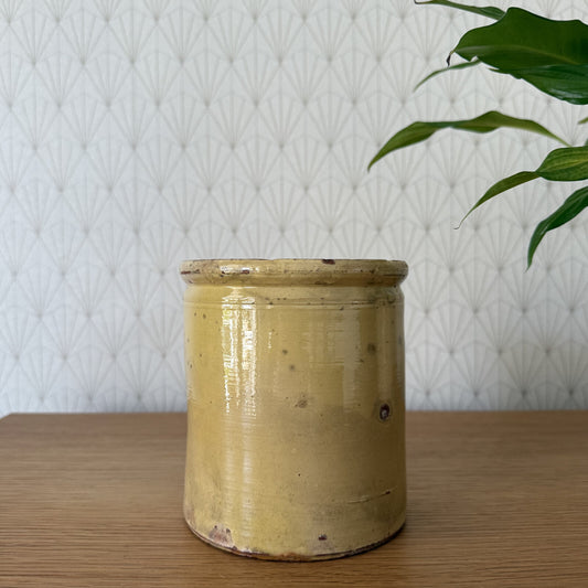 HANDMADE GLAZED YELLOW ANTIQUE FRENCH CONFIT JAM POT SMALL TERRACOTTA 2904252
