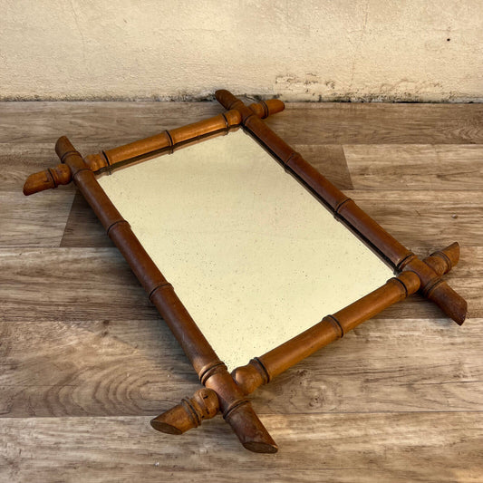 Vintage French wood faux bamboo  WALL-HANGING MIRROR 09032518