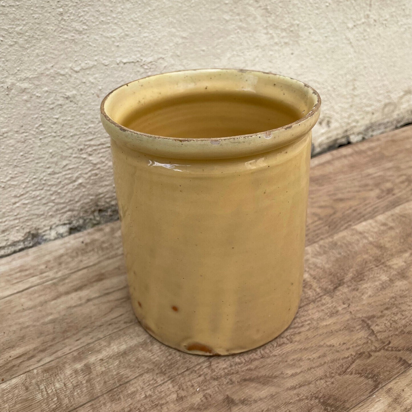Handmade Glazed Yellow Antique French Confit Jam Pot Terracotta 1903252