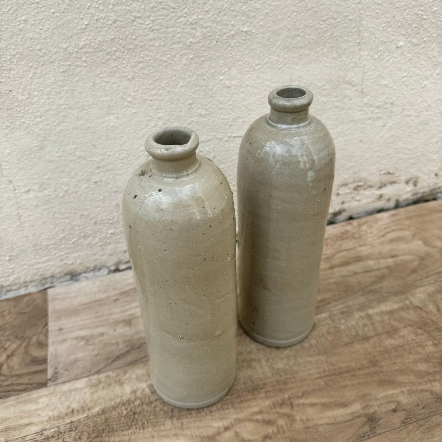 French Stoneware Bottles Vintage Ceramic Wine Storage Pair 29042411 Unmarked