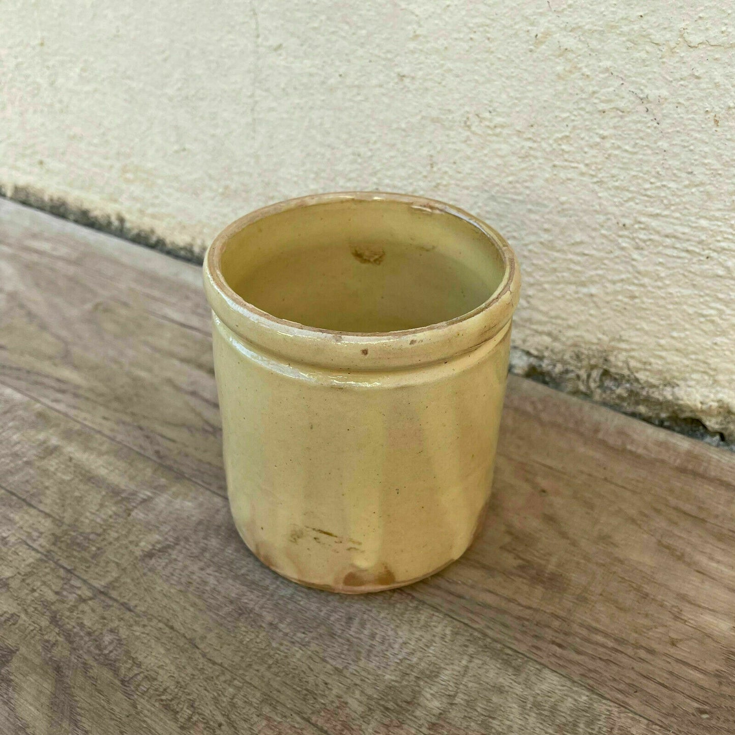 HANDMADE GLAZED YELLOW ANTIQUE FRENCH CONFIT POT SMALL TERRACOTTA 1610214 - Fleamarketfrance