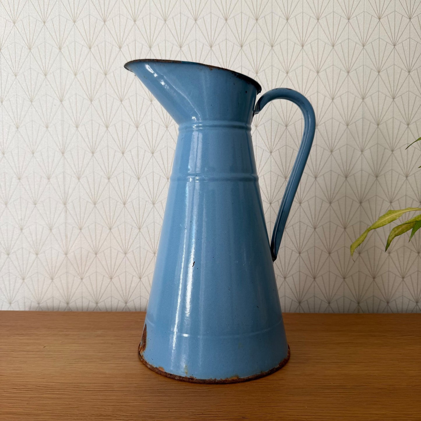French Enamel Pitcher Vintage Blue Jug Water Enameled 07082611 Unbranded