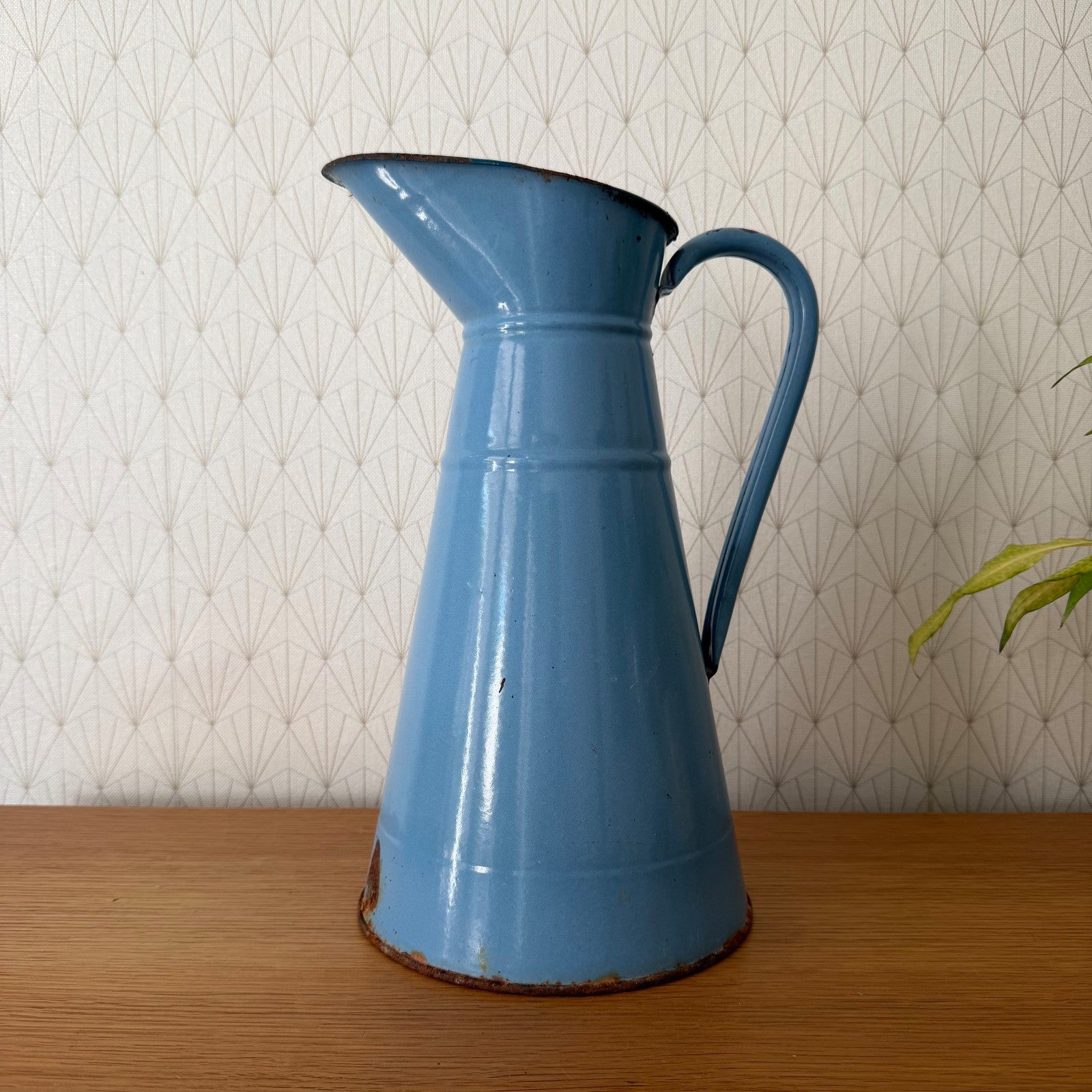 French Enamel Pitcher Vintage Blue Jug Water Enameled 07082611 Unbranded
