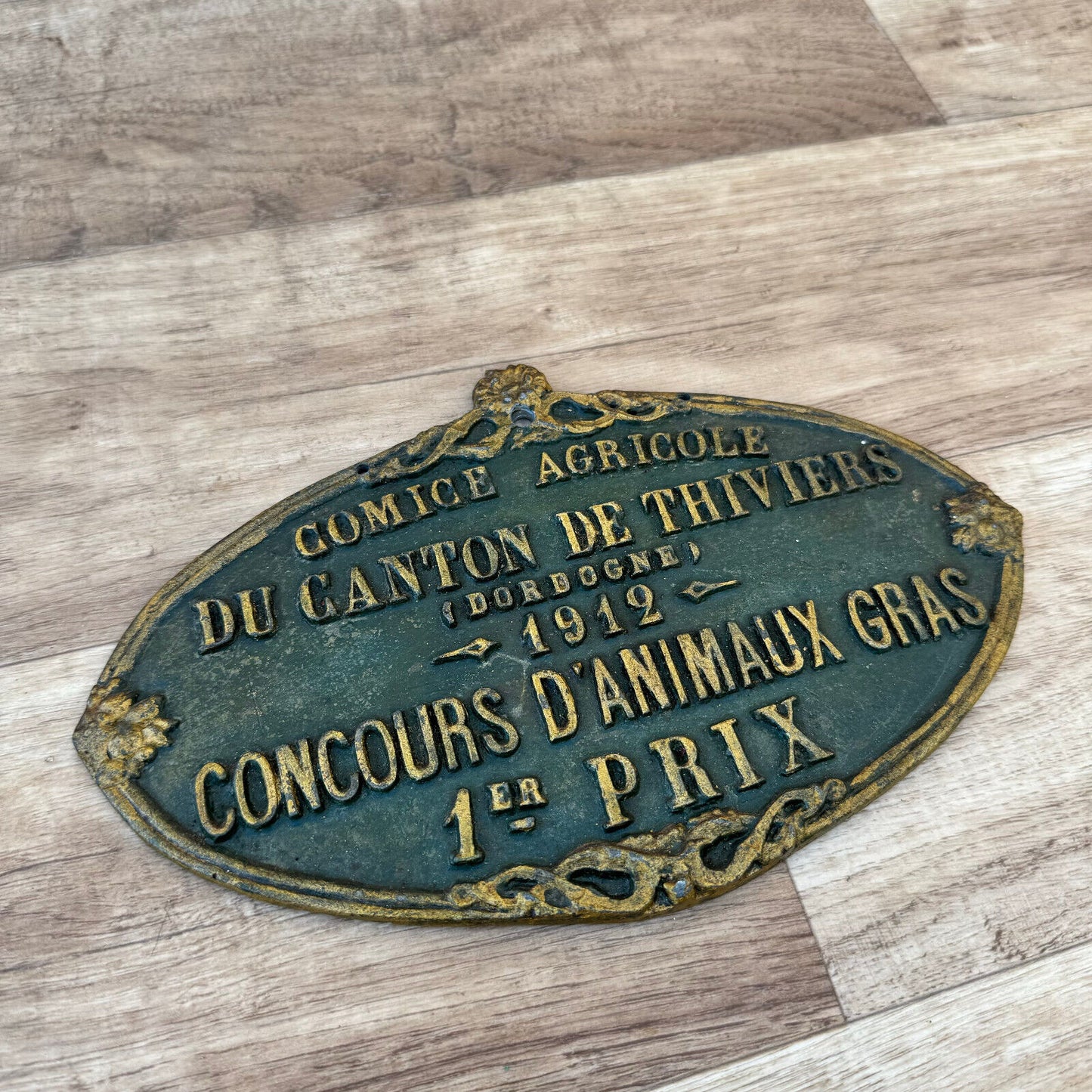 FRENCH VINTAGE AGRICULTURE PLAQUE TROPHY AWARD ANIMALS PRIZE SIGN 1912 1904249 - Fleamarketfrance