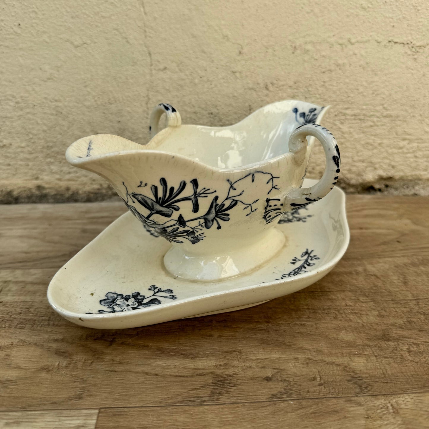 French Sauce Boat E. Bourgeois Paris Blue Floral Earthenware 09072417 Fleamarketfrance